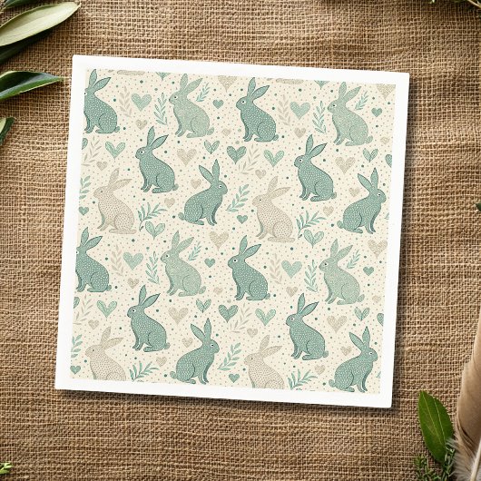 Vintage Simple Bunny Silhouettes Hearts Pattern スタンダードカクテルナプキン