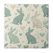 Vintage Simple Bunny Silhouettes Hearts Pattern タイル (正面)