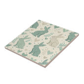 Vintage Simple Bunny Silhouettes Hearts Pattern タイル (側面)