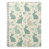 Vintage Simple Bunny Silhouettes Hearts Pattern ノートブック (正面)