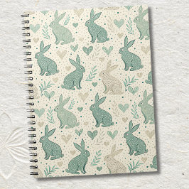 Vintage Simple Bunny Silhouettes Hearts Pattern ノートブック