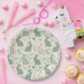 Vintage Simple Bunny Silhouettes Hearts Pattern ペーパープレート (パーティー)
