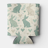 Vintage Simple Bunny Silhouettes Hearts Pattern 缶クーラー (正面)