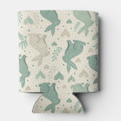 Vintage Simple Bunny Silhouettes Hearts Pattern 缶クーラー (裏面)