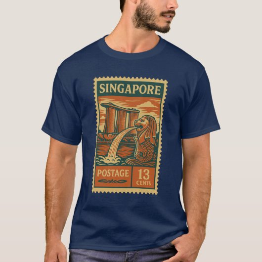Vintage Singapore Postage Stamp Shirt Tシャツ (正面)