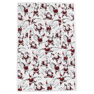 Vintage Skating Santa with Bells ミディアムペーパーバッグ