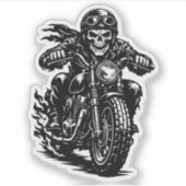 Vintage Skeleton Biker Motorcycle Illustration シール (正面)