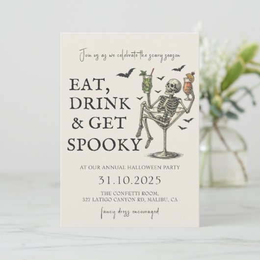 Vintage Skeleton Halloween Party Invitation 招待状 (スタンド正面)