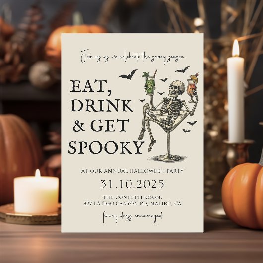 Vintage Skeleton Halloween Party Invitation 招待状