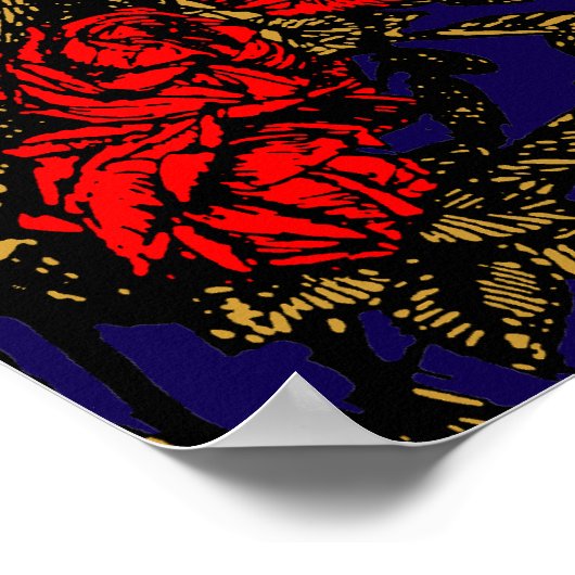 Vintage Skeleton & Roses ポスター (角)