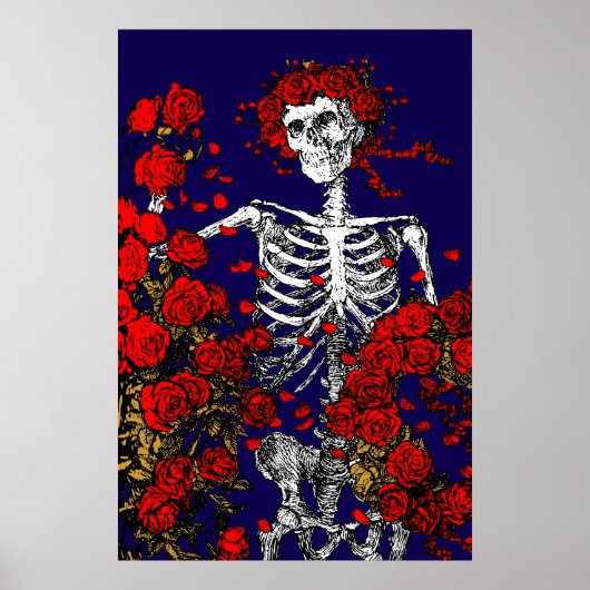 Vintage Skeleton & Roses ポスター (正面)