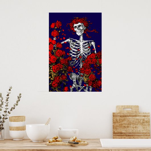 Vintage Skeleton & Roses ポスター (キッチン)