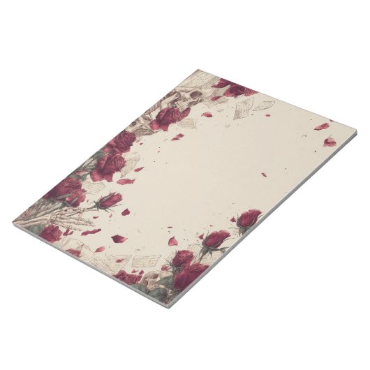 Vintage Skeleton Skull Love Red Rose Collage ノートパッド (アングル)