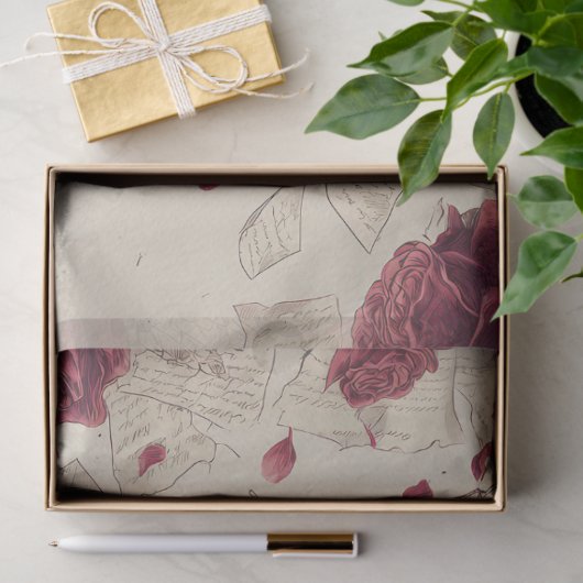 Vintage Skeleton Skull Love Red Rose Collage 薄葉紙 (ギフト)