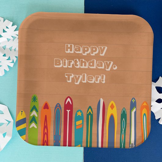 Vintage Skis Custom Message Skiers Party ペーパープレート