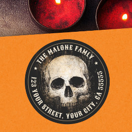 Vintage skull Halloween return address ラウンドシール