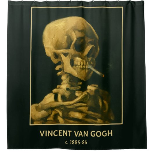 Vintage Skull Smoking – Unique Van Gogh Inspired  シャワーカーテン (正面)