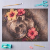 Vintage Skull with Magnifying Glass and Hibiscus 薄葉紙 (クラフト)