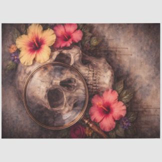Vintage Skull with Magnifying Glass and Hibiscus 薄葉紙