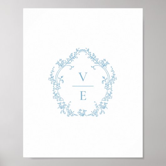 Vintage Sky Blue Monogram Wedding Crest ポスター (正面)