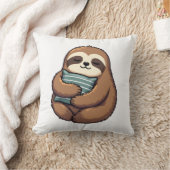 Vintage Sleepy Sloth Cozy Pillow Illustration 2 クッション (ブランケット)
