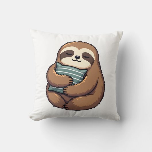 Vintage Sleepy Sloth Cozy Pillow Illustration 2 クッション (正面)