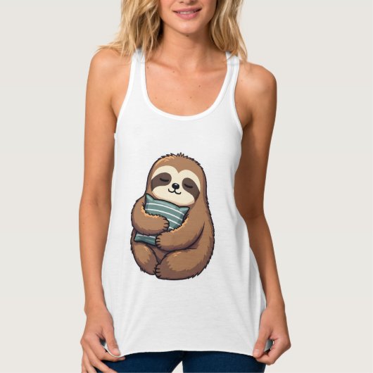 Vintage Sleepy Sloth Cozy Pillow Illustration 2 タンクトップ (正面)