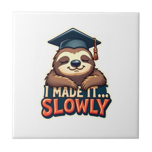 Vintage Sleepy Sloth Graduation Cute Animal Design タイル (正面)