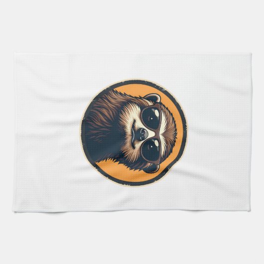 Vintage Sloth Sunglasses Retro Badge Art 2 キッチンタオル (横)