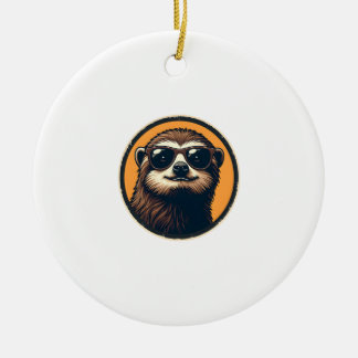 Vintage Sloth Sunglasses Retro Badge Art 2 セラミックオーナメント