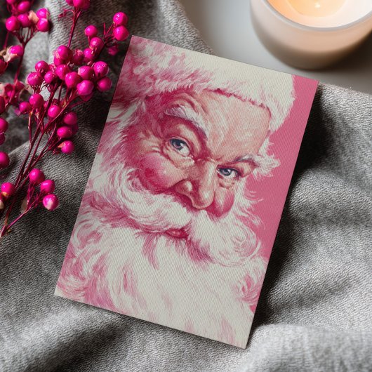 Vintage Smiling Santa Claus Pink Christmas Photo シーズンカード