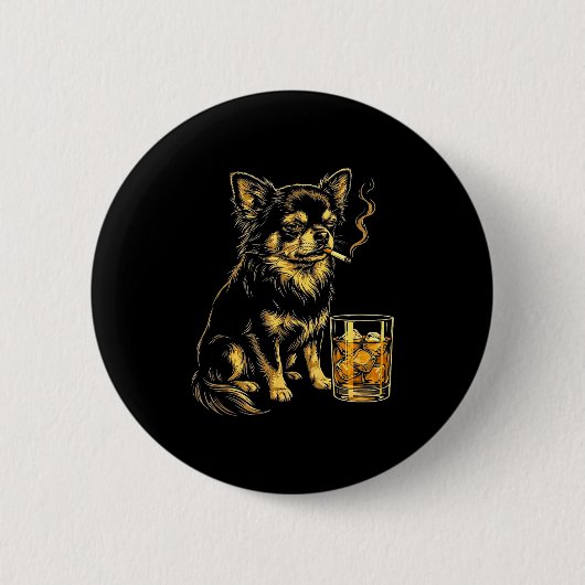 Vintage smoking chihuahua funny dog meme graphic  缶バッジ (正面)