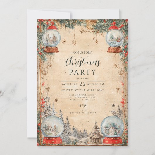 Vintage Snow Globe Christmas 招待状 (正面)