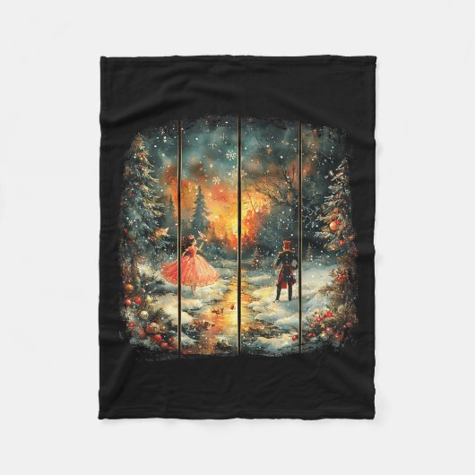 Vintage Snow Globe Nutcracker Christmas Coquette フリースブランケット (正面)