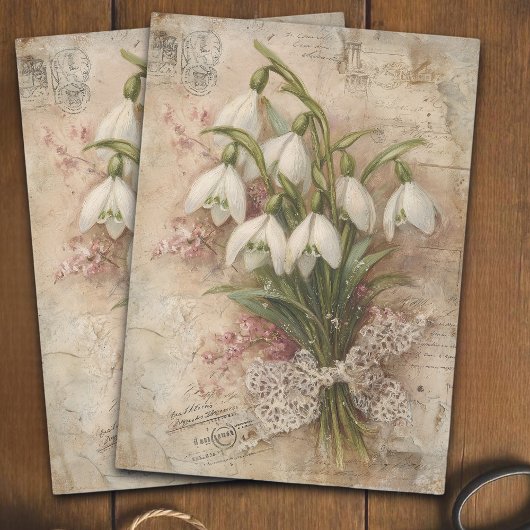 Vintage Snowdrop Bouquet Decoupage Ephemera 薄葉紙
