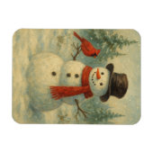 Vintage Snowman and Red Bird Christmas マグネット (横)