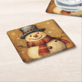 Vintage Snowman Christmas Coaster スクエアペーパーコースター (アングル)