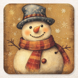 Vintage Snowman Christmas Coaster スクエアペーパーコースター