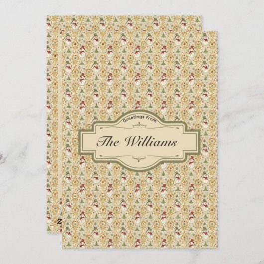 Vintage Snowman & Christmas Tree Custom シーズンカード (正面/裏面)