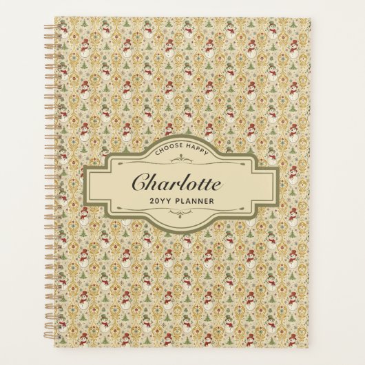 Vintage Snowman & Christmas Tree Custom プランナー手帳 (正面)