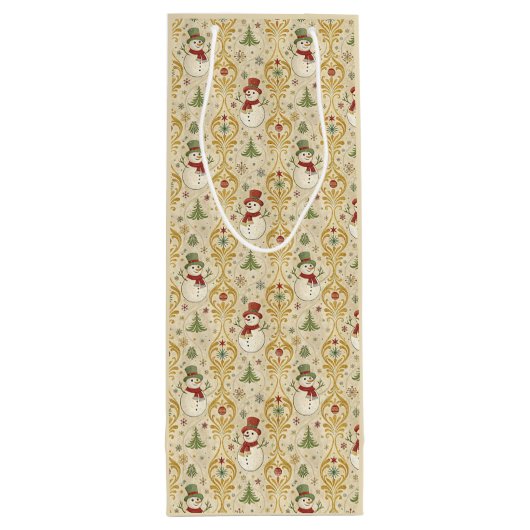 Vintage Snowman & Christmas Tree Custom ワインギフトバッグ (裏面)