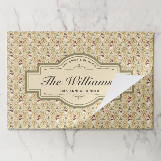 Vintage Snowman & Christmas Tree Custom Placemat ペーパーパッド (折り畳み)