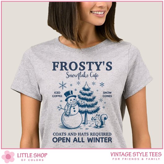 Vintage Snowman Frosty's Snowflake Cafe Tシャツ