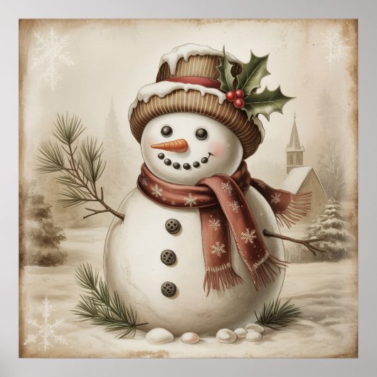 Vintage Snowman Poster ポスター (正面)