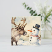 Vintage Snowman & Reindeer Personalized Christmas シーズンカード (スタンド正面)
