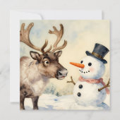Vintage Snowman & Reindeer Personalized Christmas シーズンカード (正面)