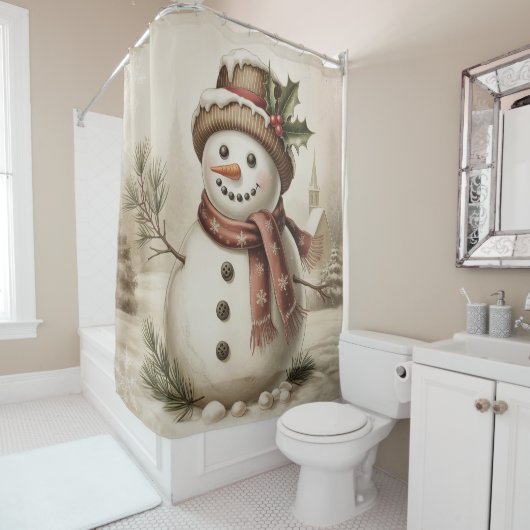 Vintage Snowman Shower Curtain シャワーカーテン (インサイチュ)