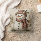 Vintage Snowman Throw PIllow クッション (ブランケット)