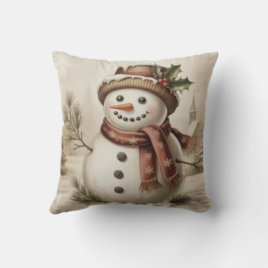 Vintage Snowman Throw PIllow クッション (裏面)