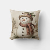 Vintage Snowman Throw PIllow クッション (正面)